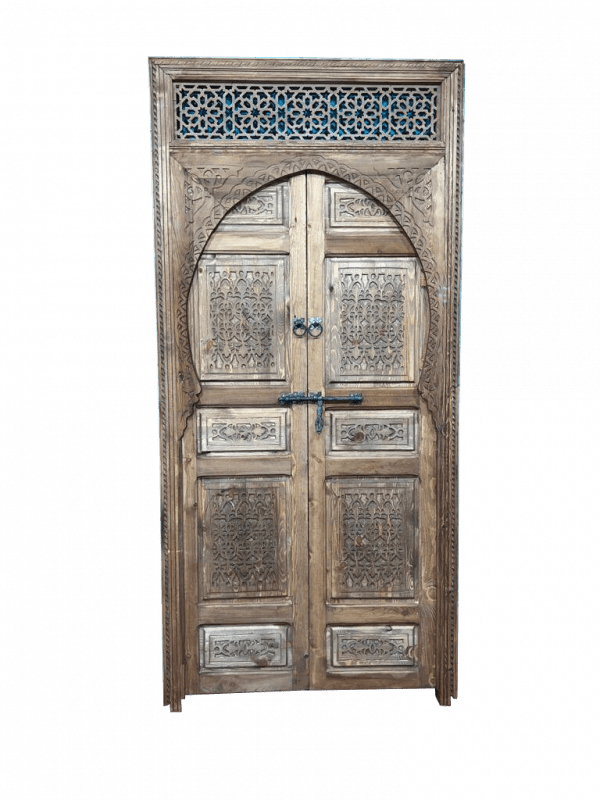 Moroccan carved wooden door with intricate Arabic designs, handcrafted by ArabicDoors
