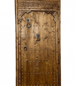 Moroccan-style handcrafted wooden door with arabesque carvings