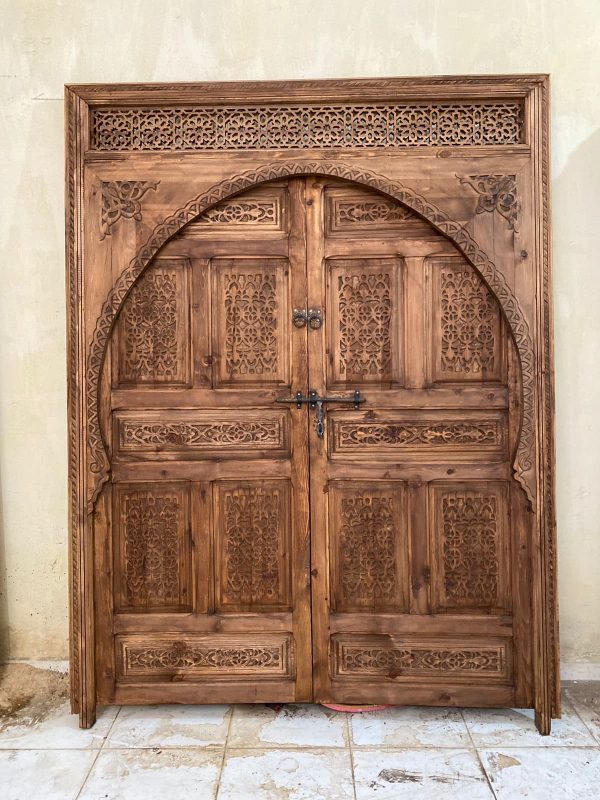 Handcrafted Moroccan Geometric Wood Door – Authentic Riad Design for Your Home