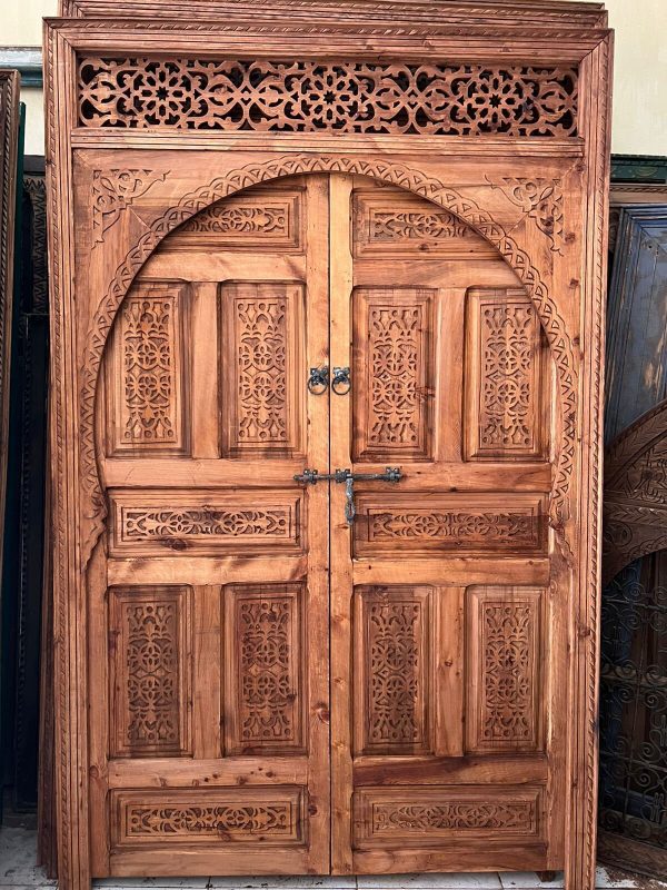 Intricate Moroccan carved wooden door, handcrafted by ArabicDoors