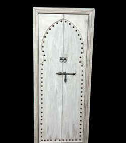 Moroccan-style handcrafted wooden door with carvings-White Door Carved Handle