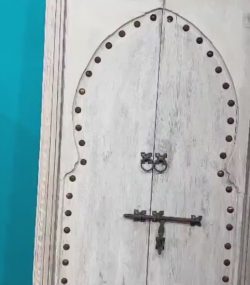 Moroccan-style handcrafted wooden door with carvings-White Door Carved Handle