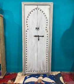 Moroccan-style handcrafted wooden door with carvings-White Door Carved Handle