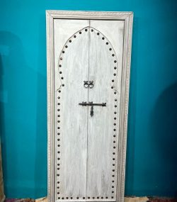 Moroccan-style handcrafted wooden door with carvings-White Door Carved Handle