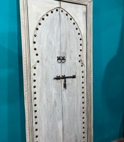 Moroccan-style handcrafted wooden door with carvings-White Door Carved Handle