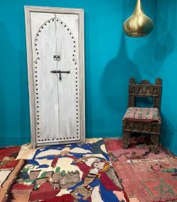 Moroccan-style handcrafted wooden door with carvings-White Door Carved Handle