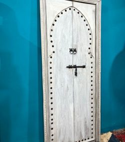 Moroccan-style handcrafted wooden door with carvings-White Door Carved Handle