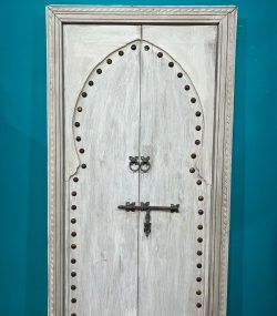 Moroccan-style handcrafted wooden door with carvings-White Door Carved Handle