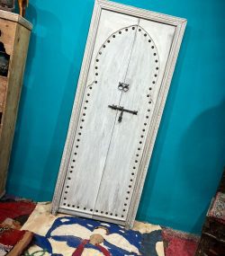 Moroccan-style handcrafted wooden door with carvings-White Door Carved Handle