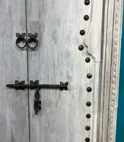 Moroccan-style handcrafted wooden door with carvings-White Door Carved Handle