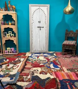 Moroccan-style handcrafted wooden door with carvings-White Door Carved Handle