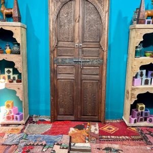 Hand-carved cedar door with arabesque patterns, handcrafted by ArabicDoors